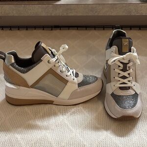 Michael Kors Women's Sneakers - White, Silver, and Brown